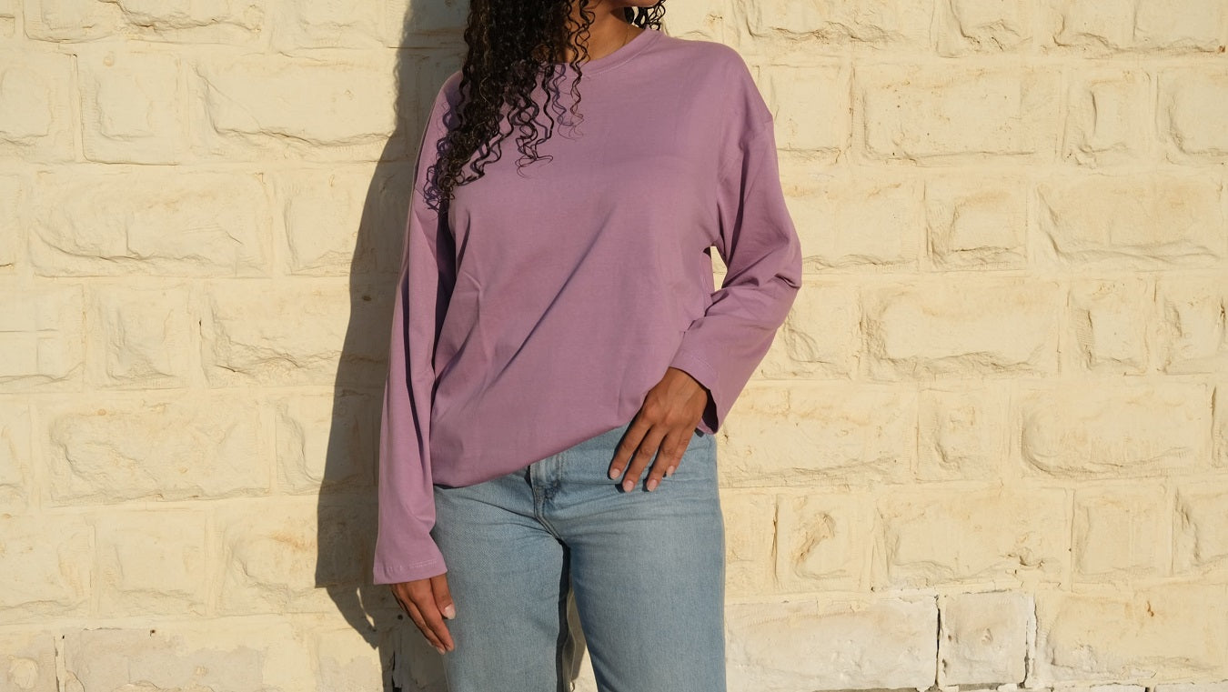 Opera Mauve Women's Drop Shoulder Long Sleeve T-shirt – Essentials Egypt